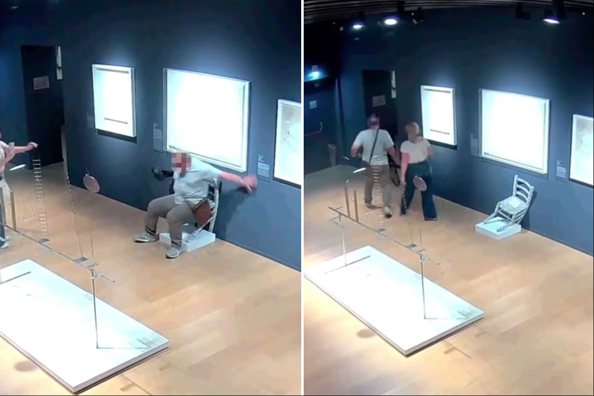 O homem, que estava acompanhado, saiu rapidamente do local após perceber o dano causado
